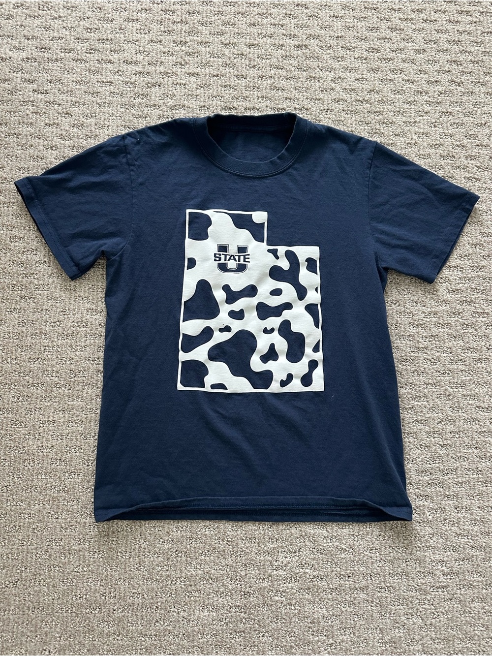 Kids Navy 'Utah State' Graphic Tee - White Cow Print